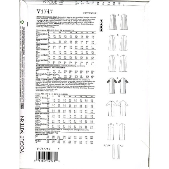 Vogue V1747 Misses 14 to 22 Fitted and Flared Dress Uncut Sewing Pattern - Picture 2 of 2